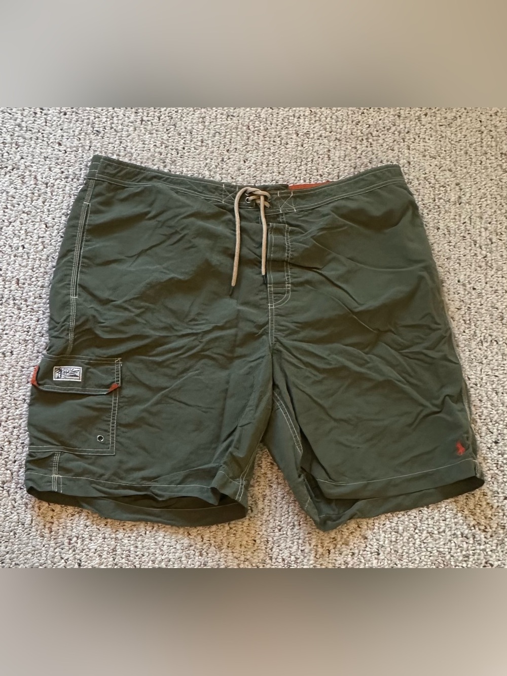 Polo by Ralph Lauren Olive Green Swim Trunks with Orange 2XB Waistband